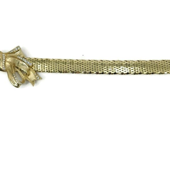 Vintage Whiting and Davis Gold Belt Womens 24" Bow Clasp Rhinestones - Picture 4 of 7